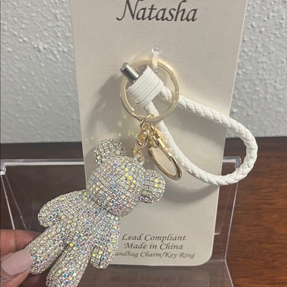 NEW 💎 Natasha Couture Sparkling Silver Bear Keychain - Picture 3 of 4